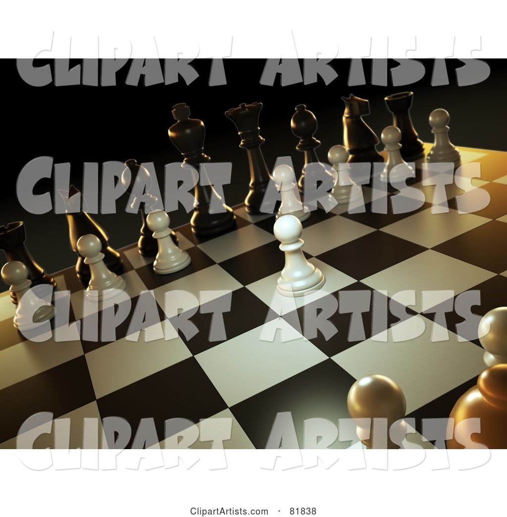 Angled Scene of a Chess Game, a White Pawn Forward