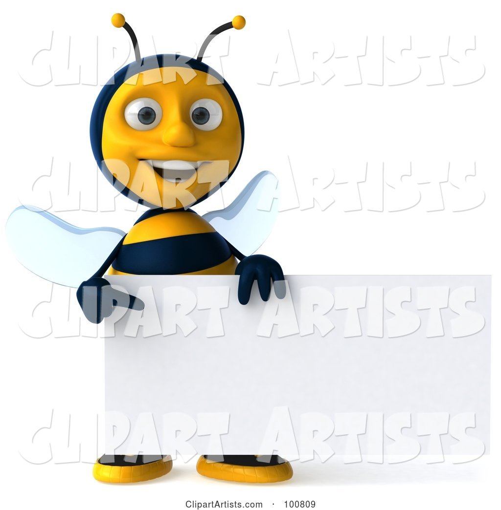 Bee Character Facing Front with a Sign