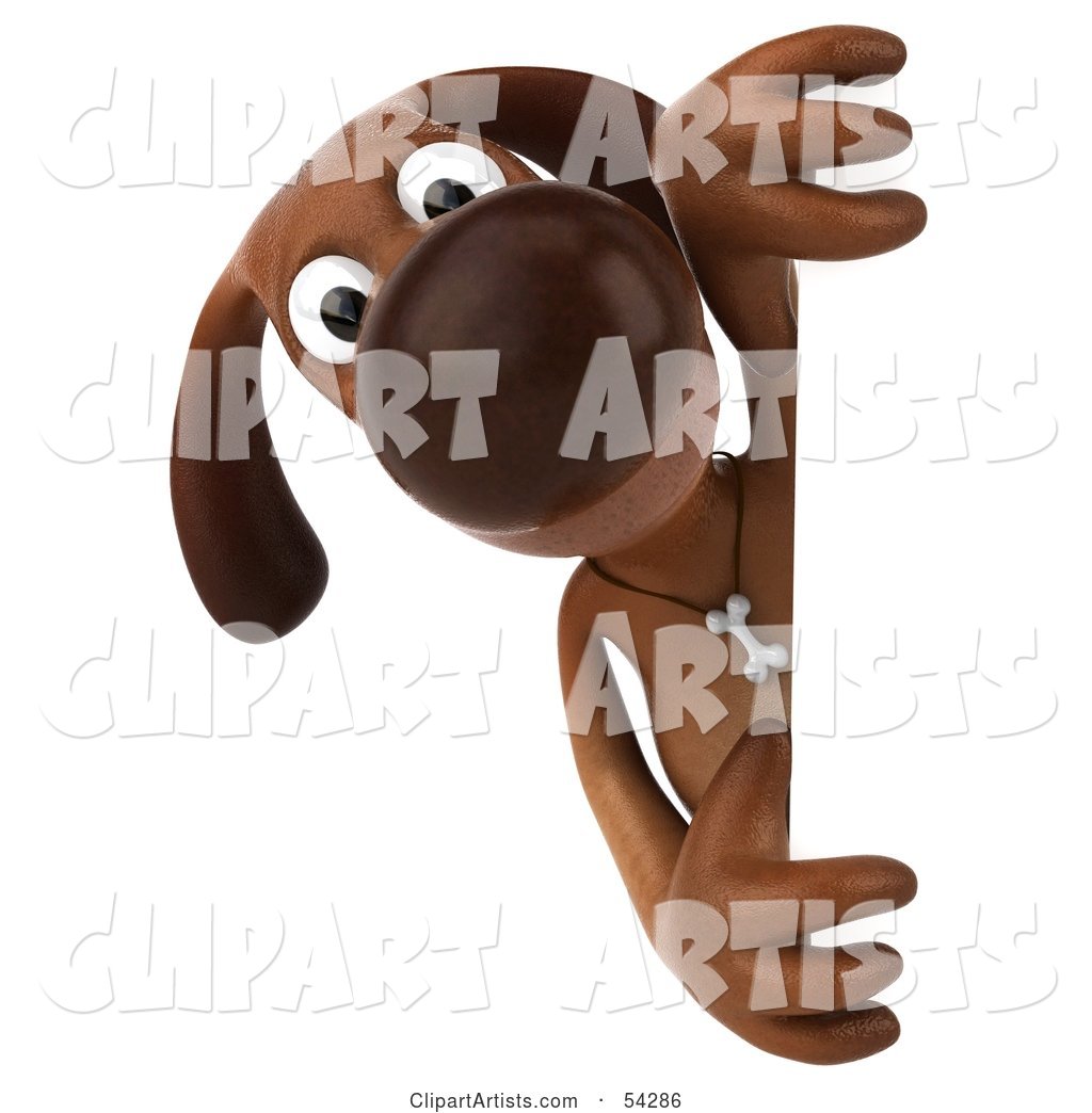 Brown Pooch Character Looking Around a Sign