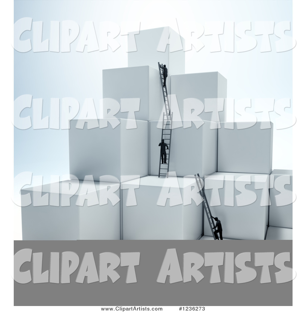 Businessmen Climbing Ladders on Stacked Cubes 2