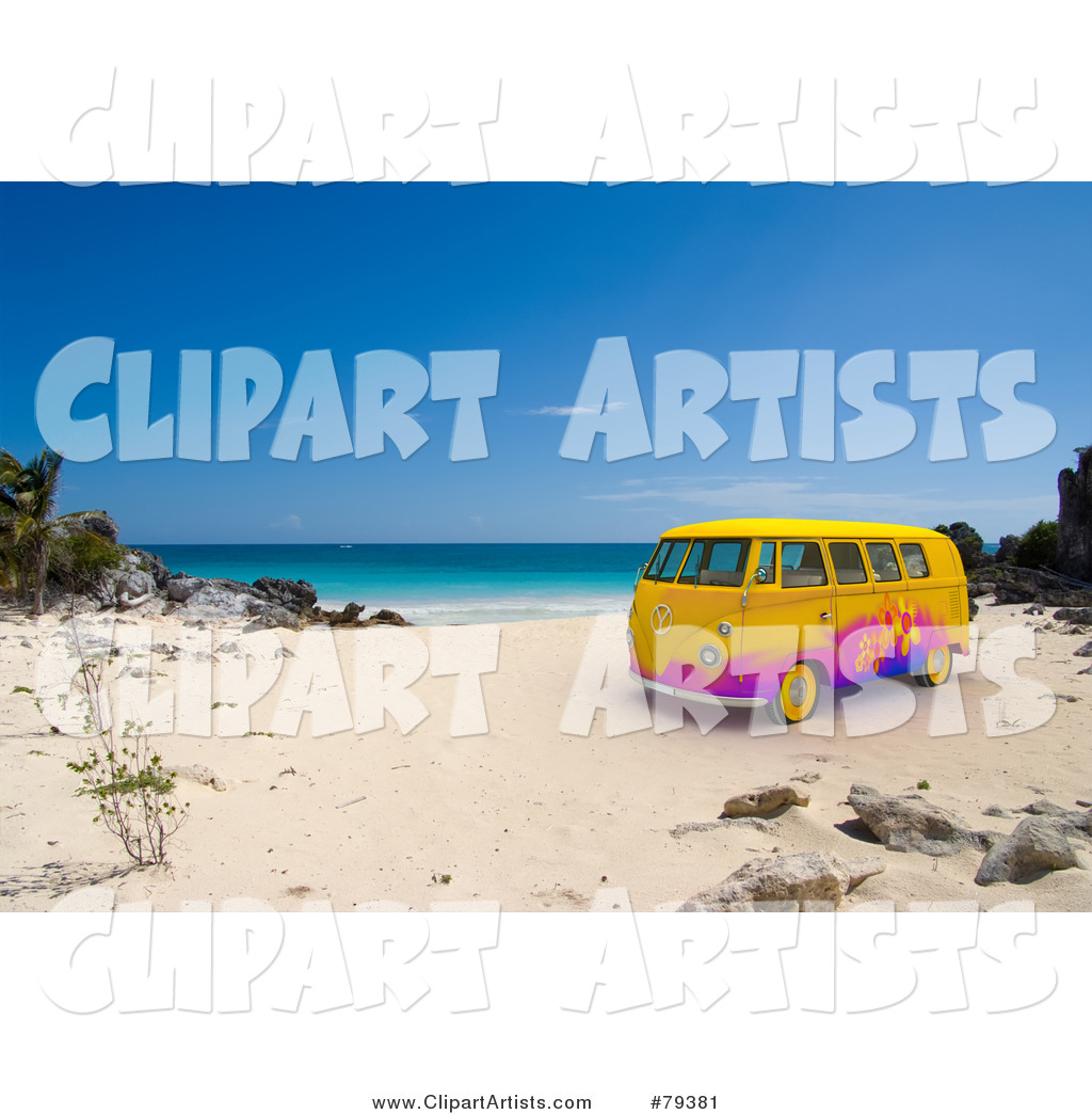 Colorful Hippie Van on a Tropical Beach