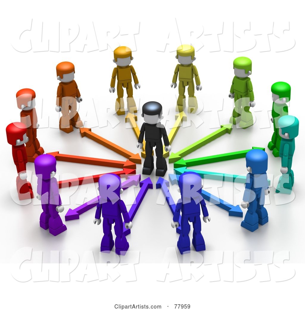 Colorful People with Arrows, Surrounding a Person