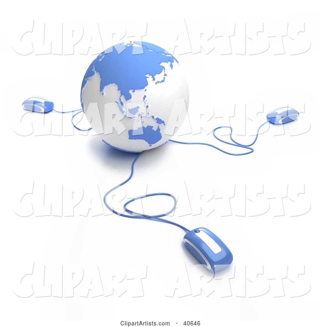 Computer Mice Connected to a Light Blue Globe