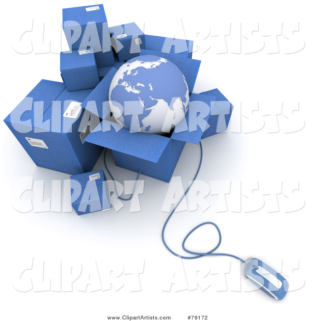 Computer Mouse Connected to Blue Shipping Boxes and a Globe - Version 1