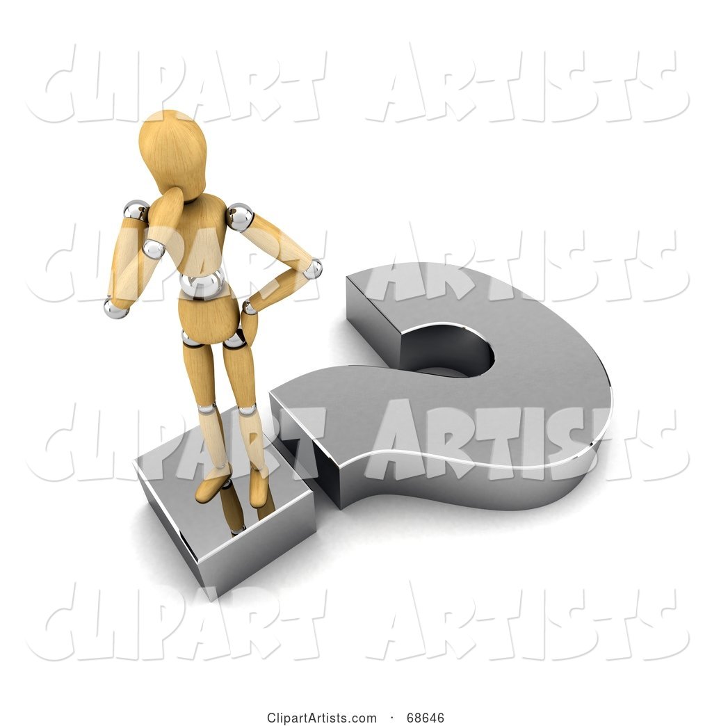 Confused Wood Mannequin Standing on a Question Mark