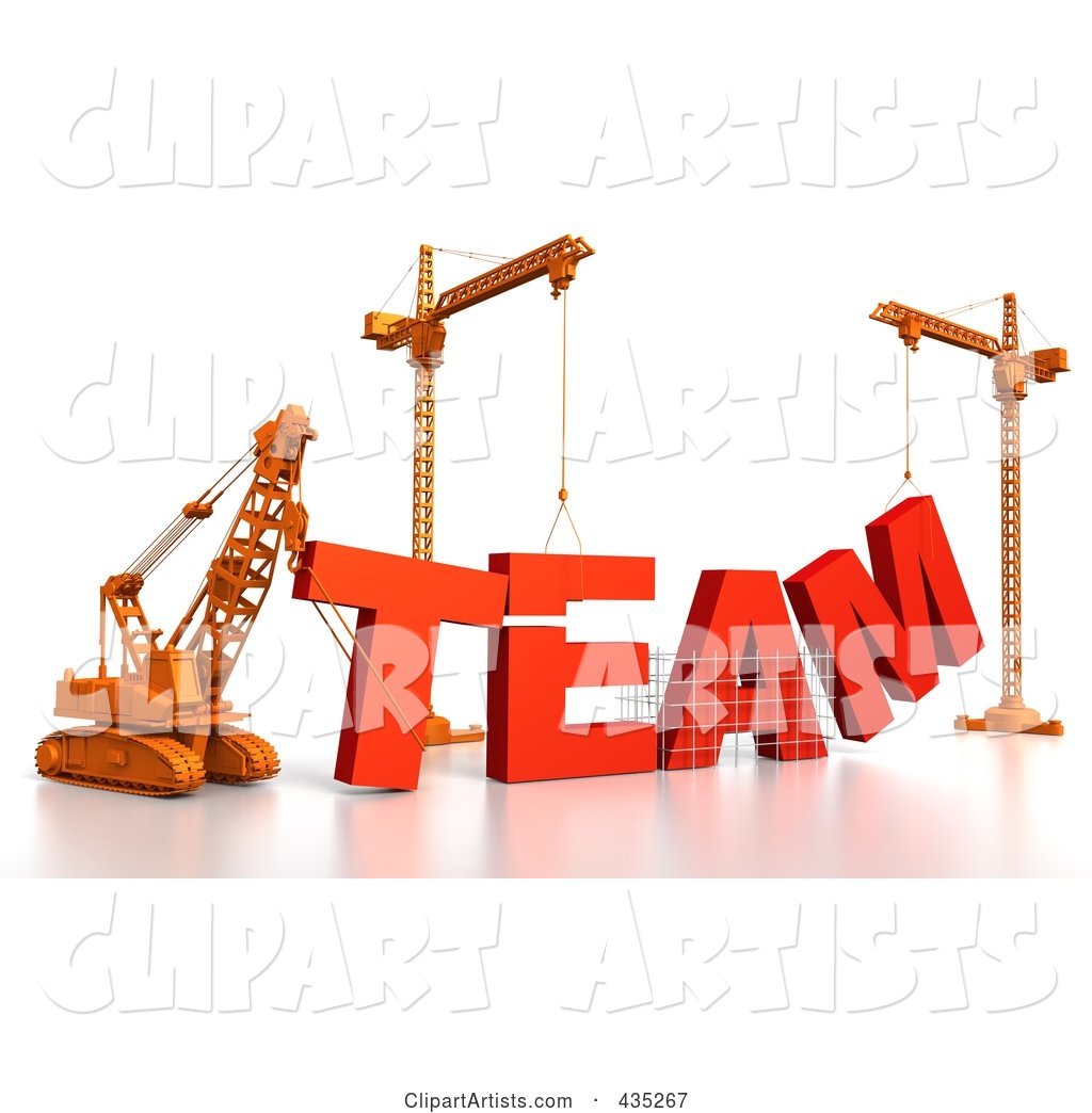 Construction Cranes and Lifting Machines Assembling the Word TEAM