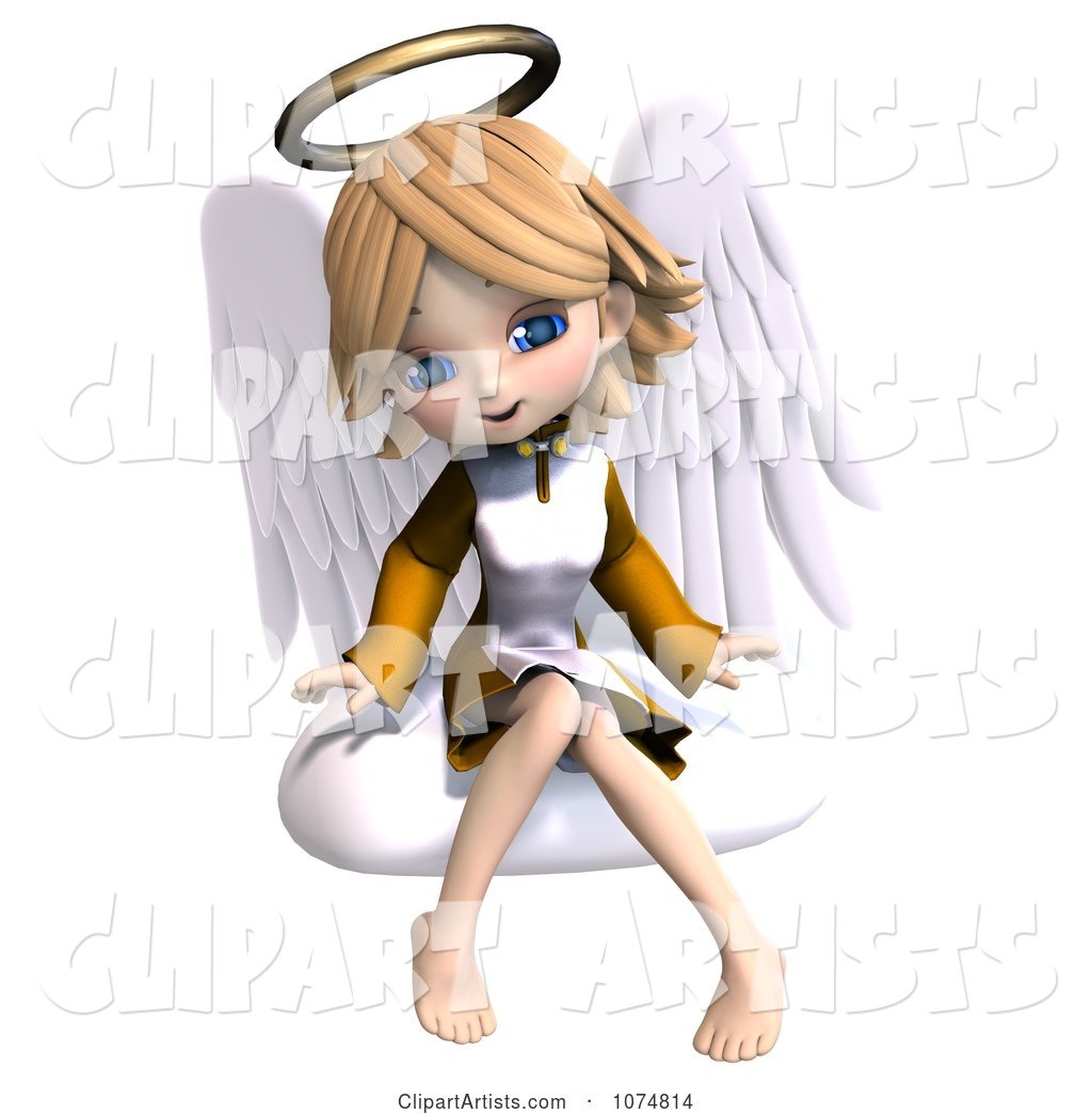 Cute Angel Girl Sitting on a Cloud 4