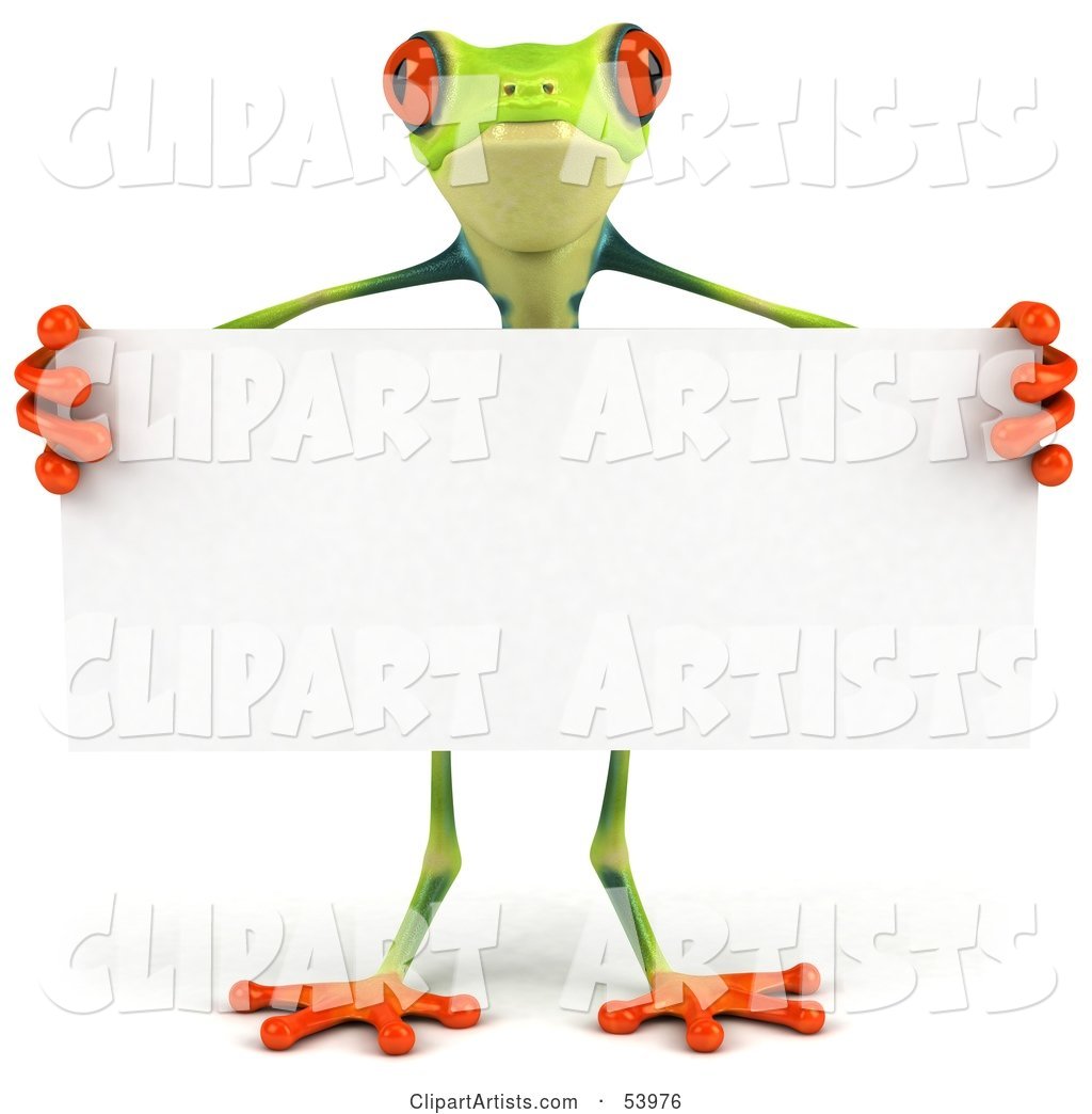 Cute Green Poison Dart Frog Standing Behind a Blank Sign - Pose 1