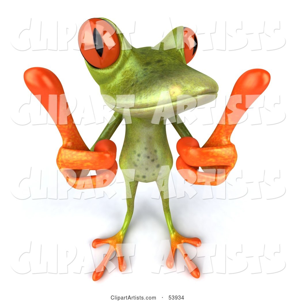 Cute Green Tree Frog Measuring with His Fingers