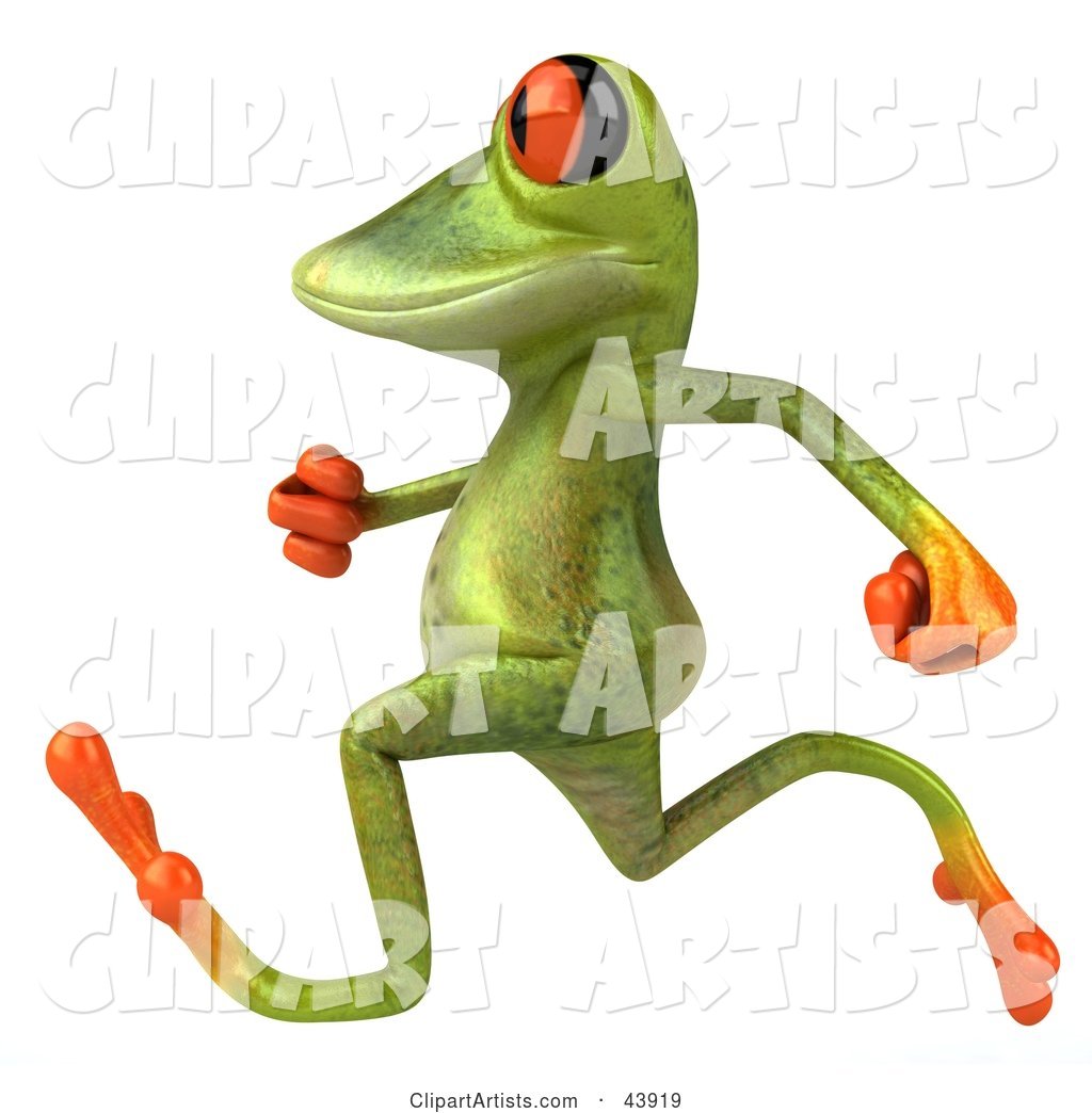 Cute Green Tree Frog Running or Jogging by