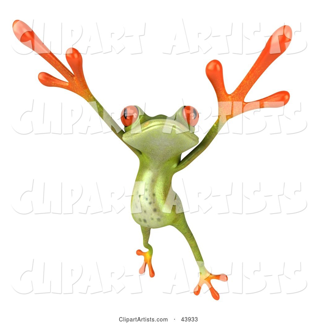 Dancing Green Tree Frog Leaping and Holding His Arms up