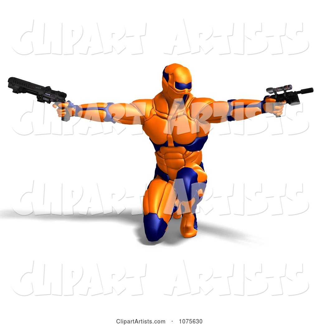 Futuristic Super Hero Shooting in an Orange Nanosuit 3