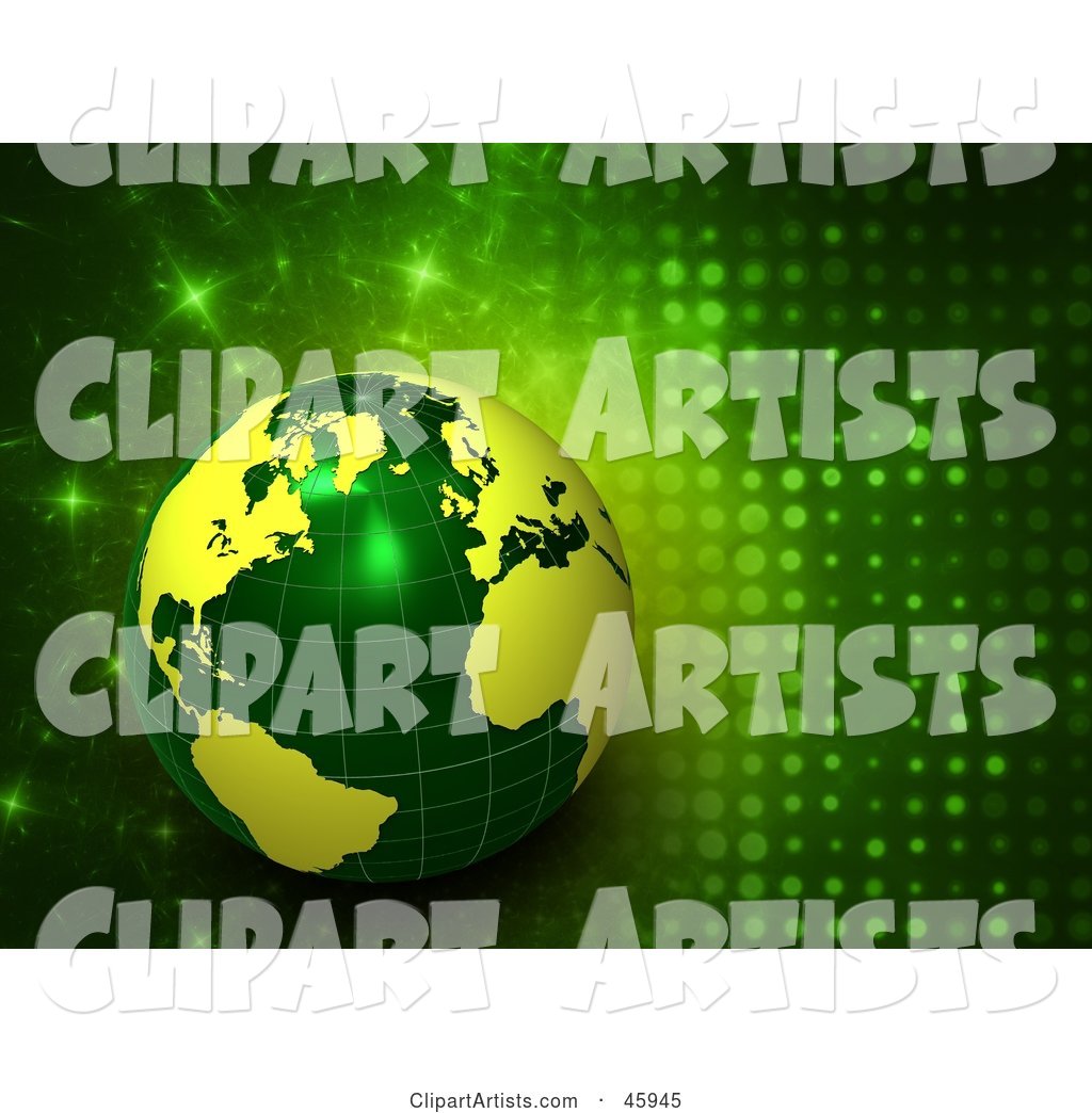 Green and Yellow Globe on a Futuristic Sparkling Background