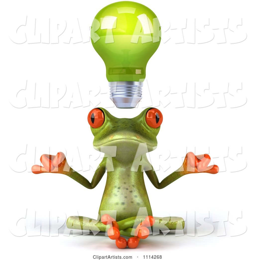 Green Frog Meditating Under a Lightbulb