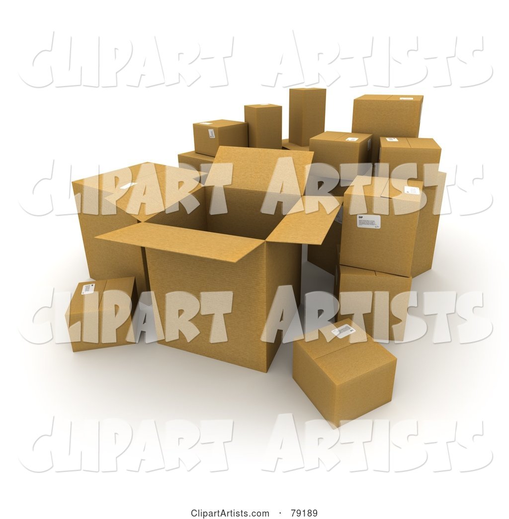 Group of Opened and Sealed Cardboard Shipping Boxes - Version 3