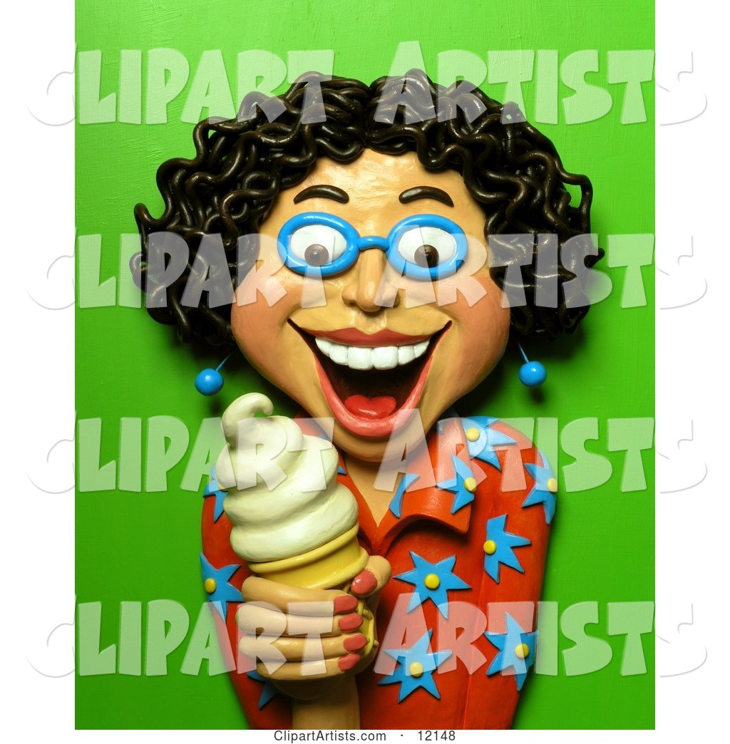 Happy Woman Holding a Vanilla Ice Cream Cone