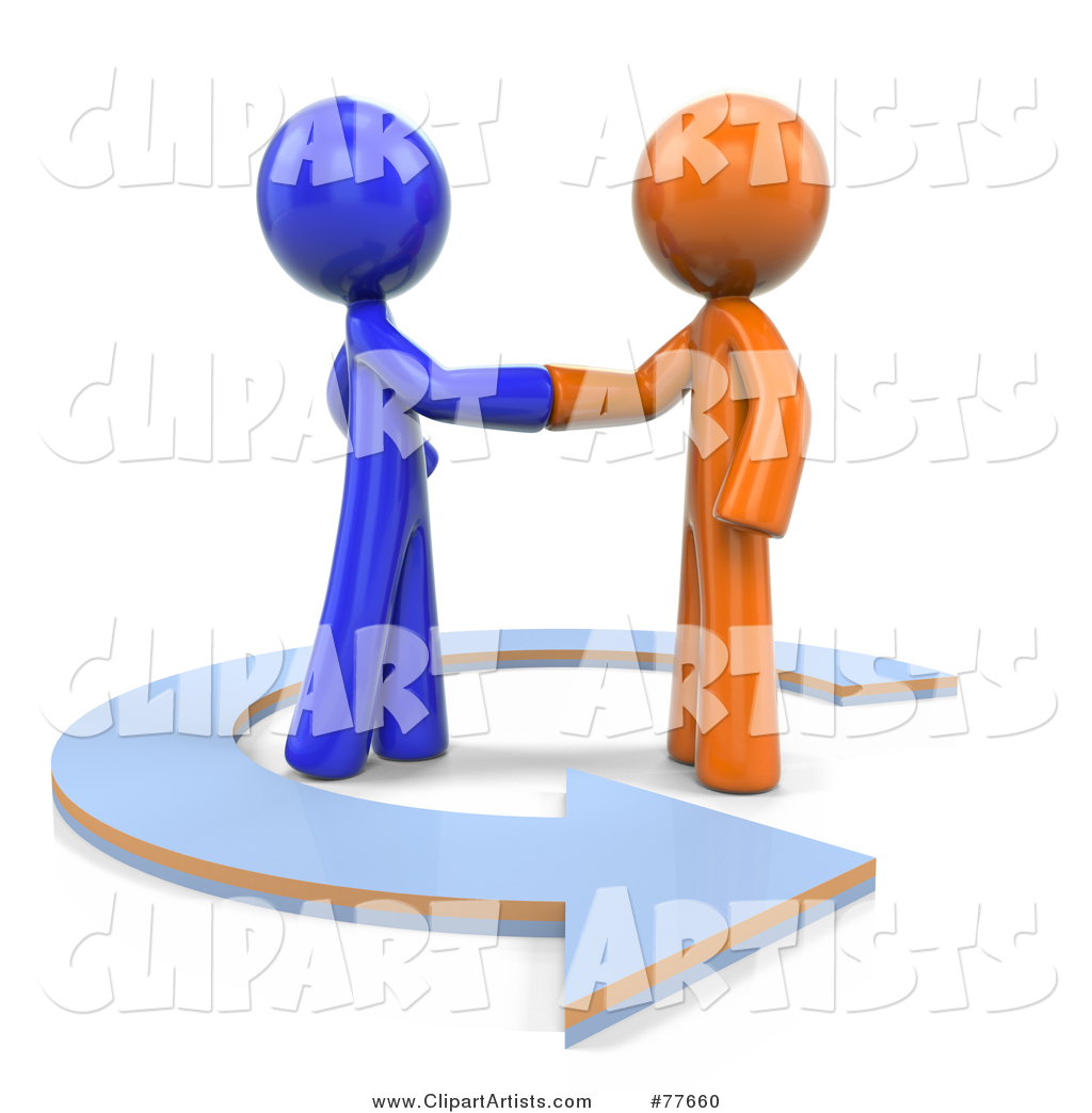 Orange and Blue Factor Men Shaking Hands in an Arrow