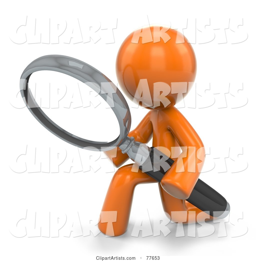 Orange Factor Man Kneeling and Searching with a Magnifying Glass