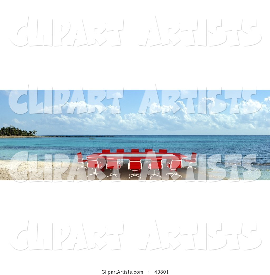 Red Conference Table on a Beach