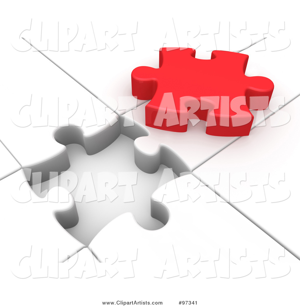 Red Solution Puzzle Piece on Top of a White Puzzle with an Open Space