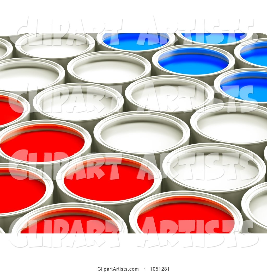 Red, White and Blue Cans of Paint in Rows - 1