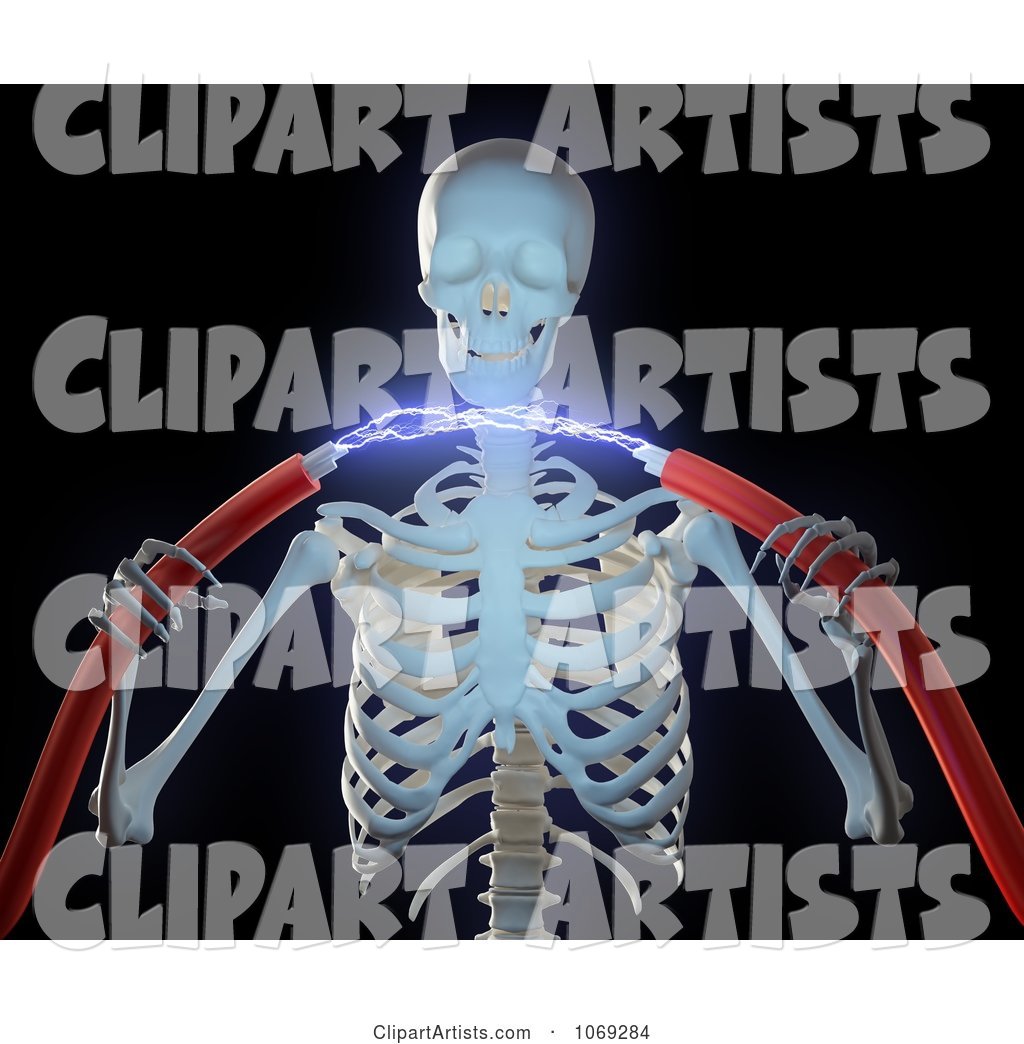 Skeleton with Electric Discharge Between High Voltage Cables