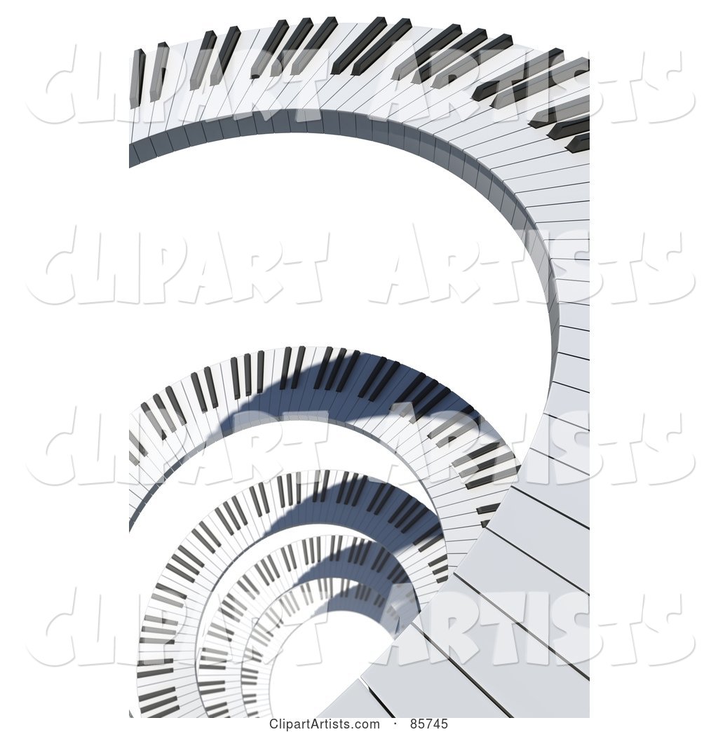 Spiral of Piano Keys over White