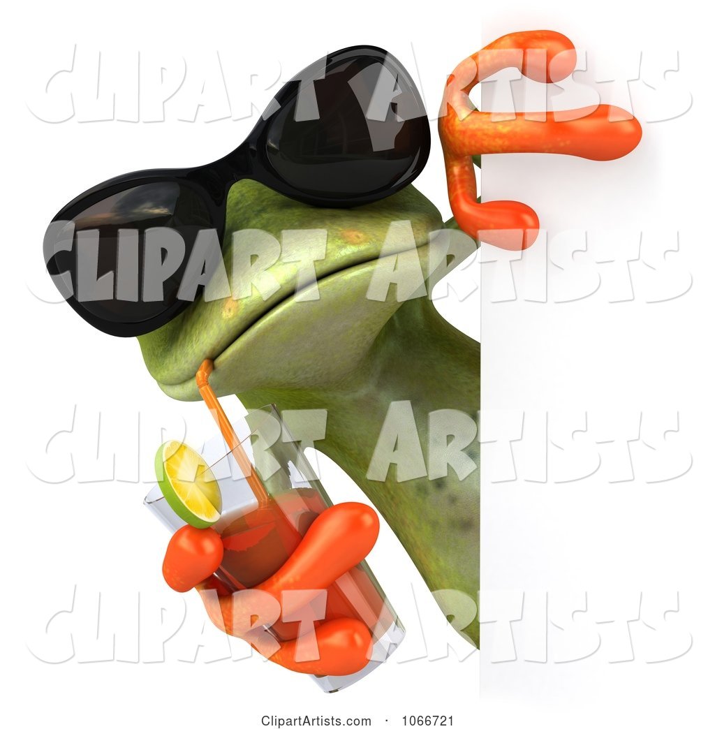 Springer Frog with a Beverage and Blank Sign