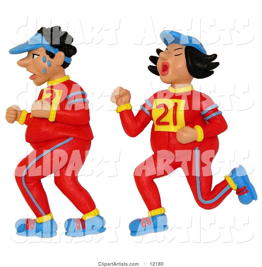 Sweaty Jogging Couple Running a Marathon