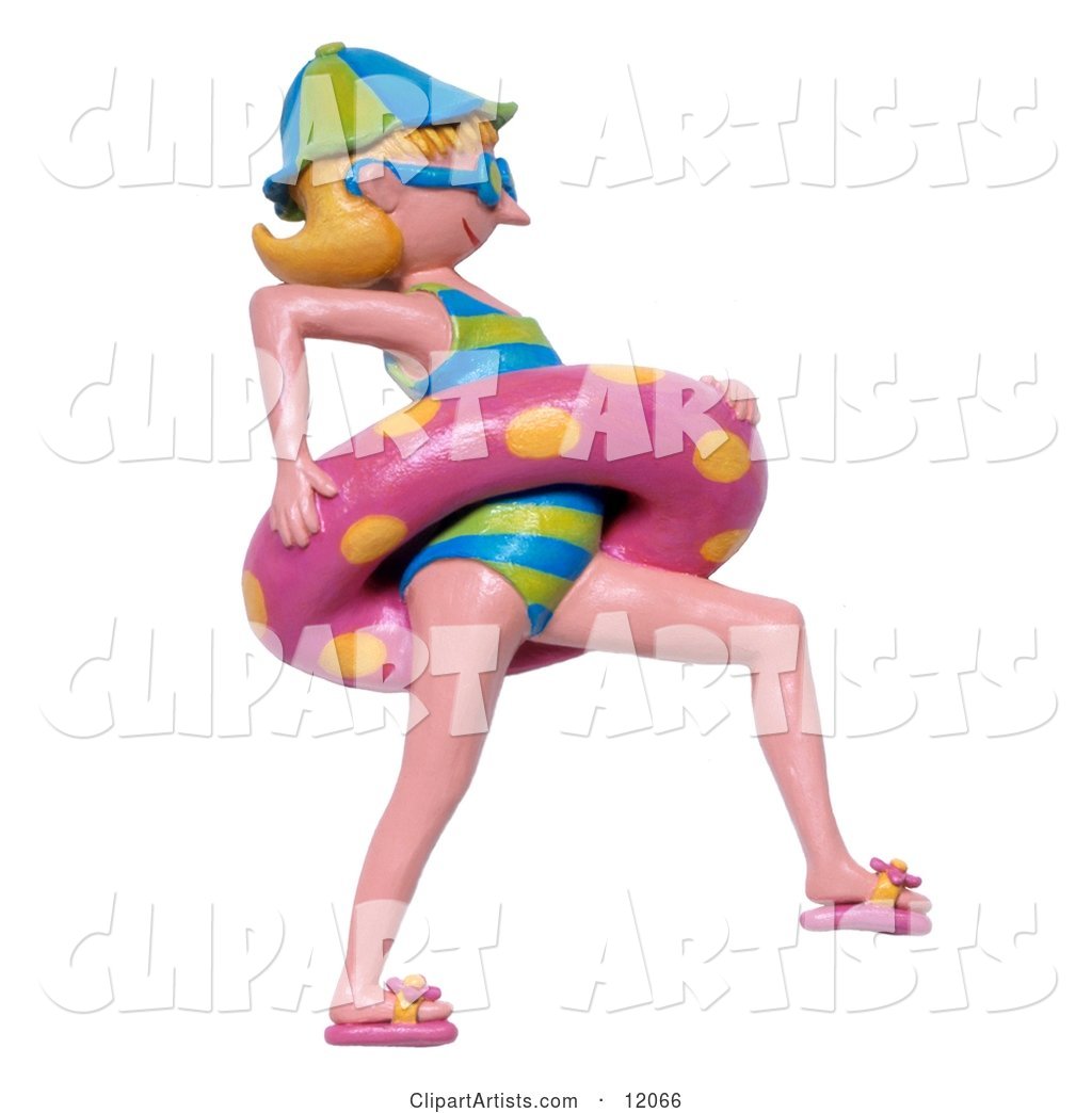 Swimming Girl in a Bathing Suit and Pink Inner Tube
