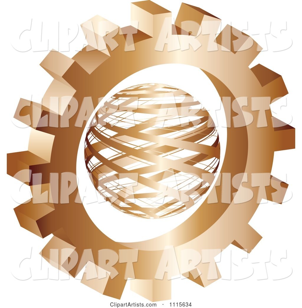 Bronze Gear Wheel Around a Globe