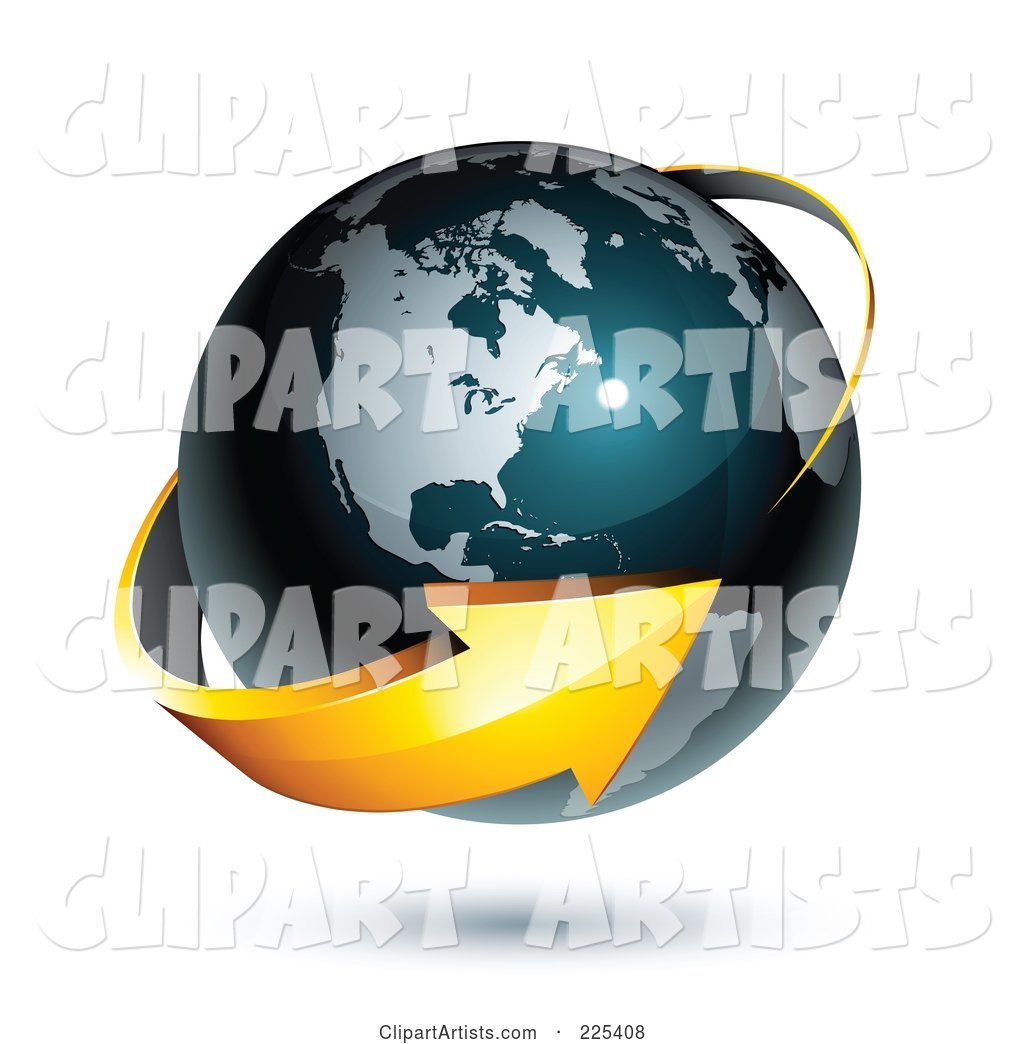 Orange Arrow Circling a Dark Blue American Globe