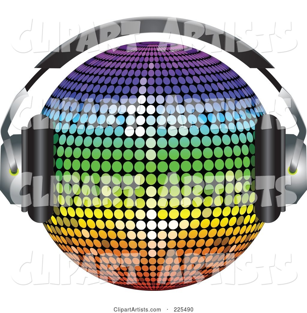 Rainbow Colored Disco Ball Wearing Headphones