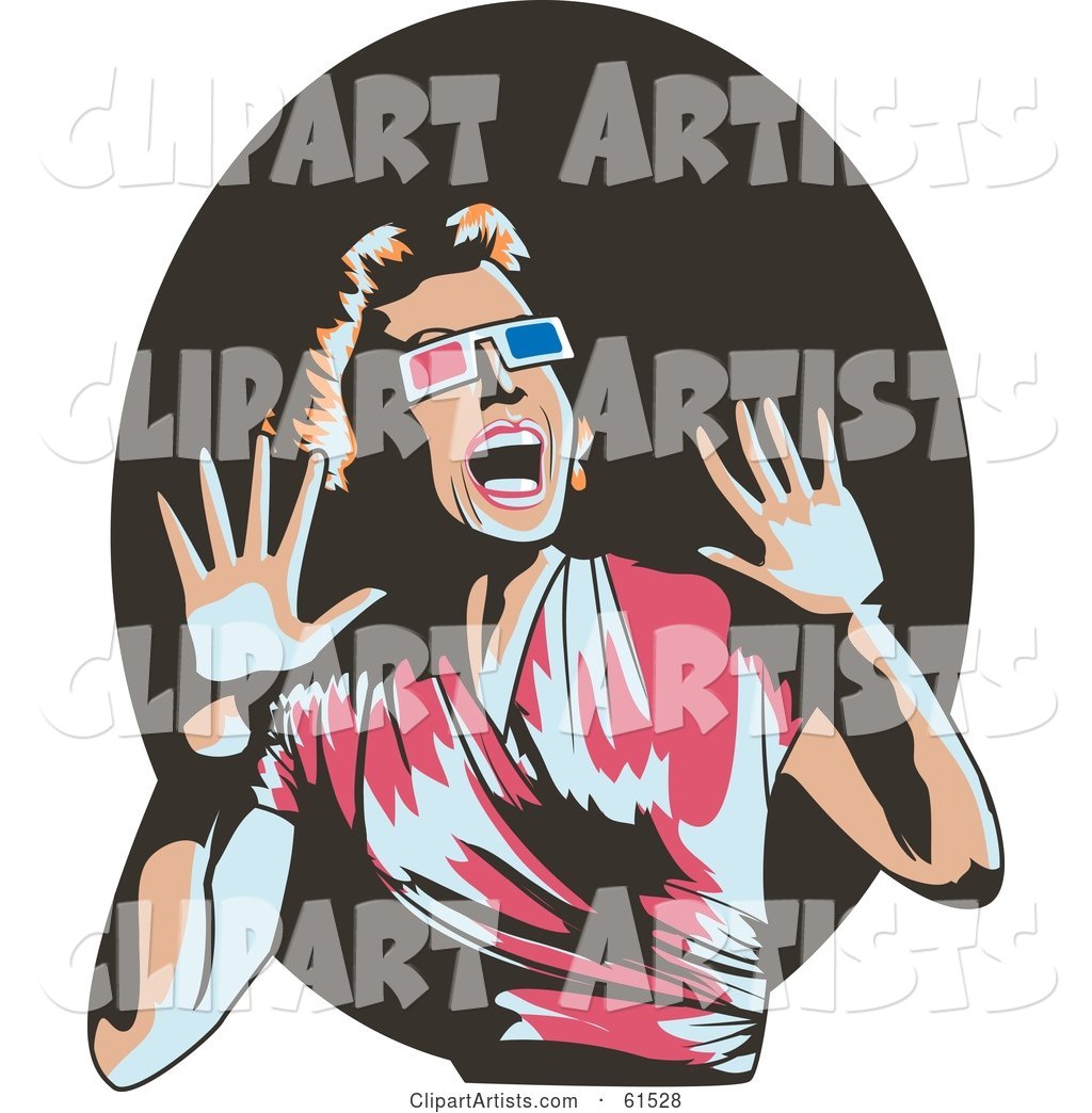 Scared Retro Woman Wearing Glasses, Screaming and Holding Her Hands up