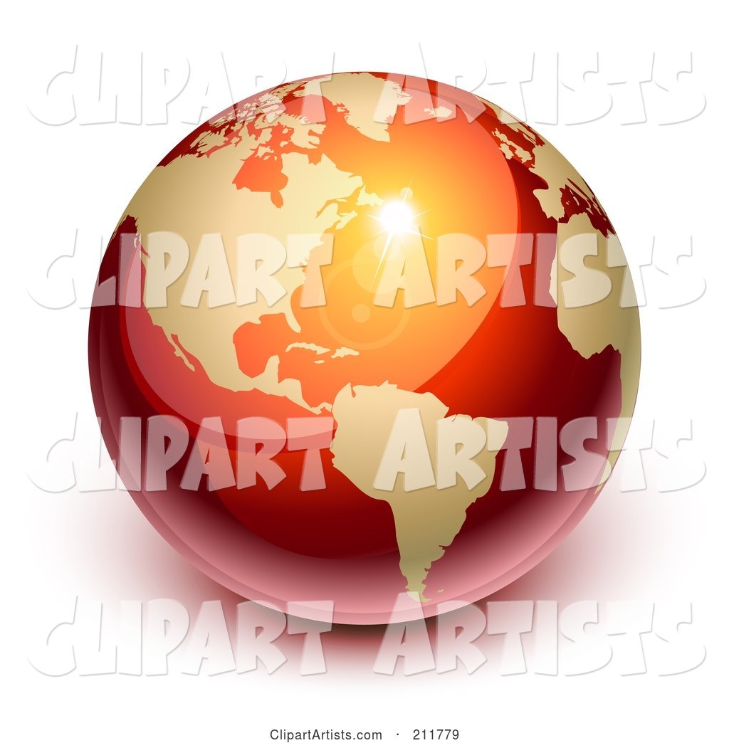 Shiny Red and Gold Globe Featuring America