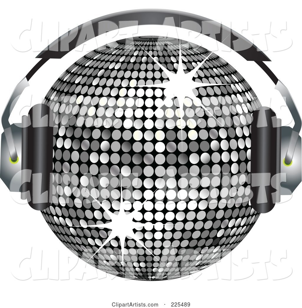 Silver Disco Ball Wearing Headphones