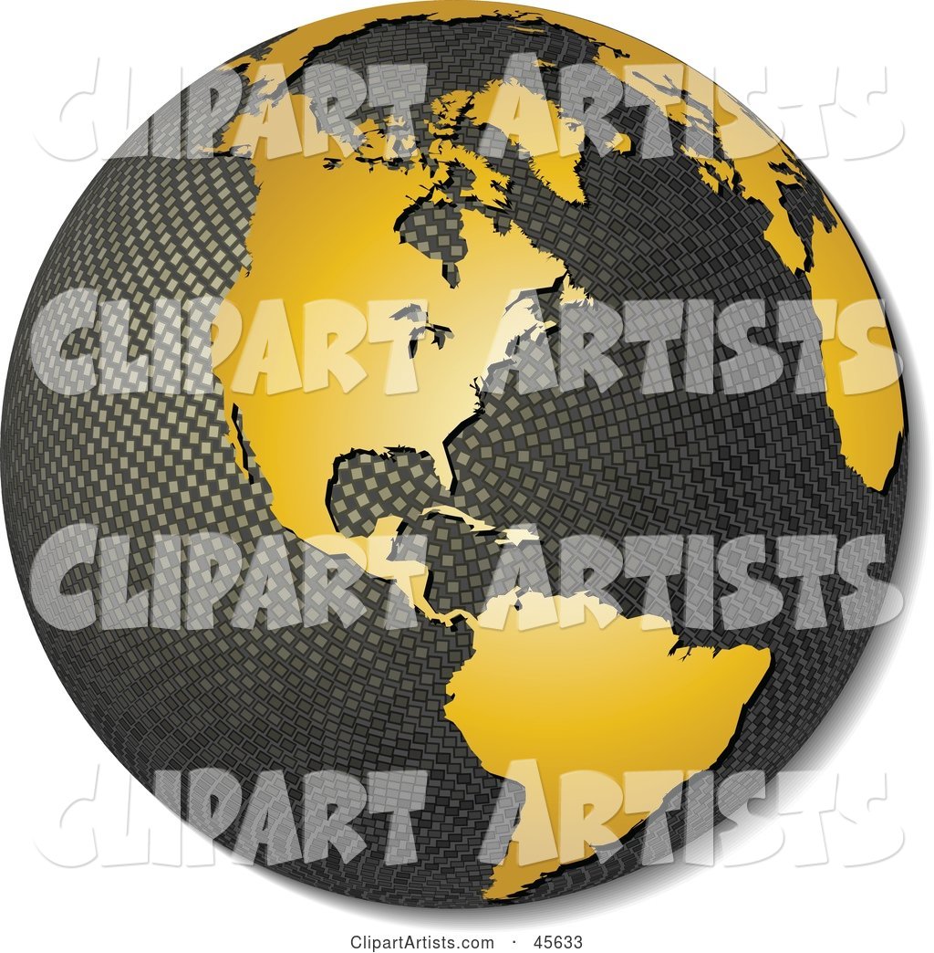 Textured Globe with Golden Continents, Featuring America