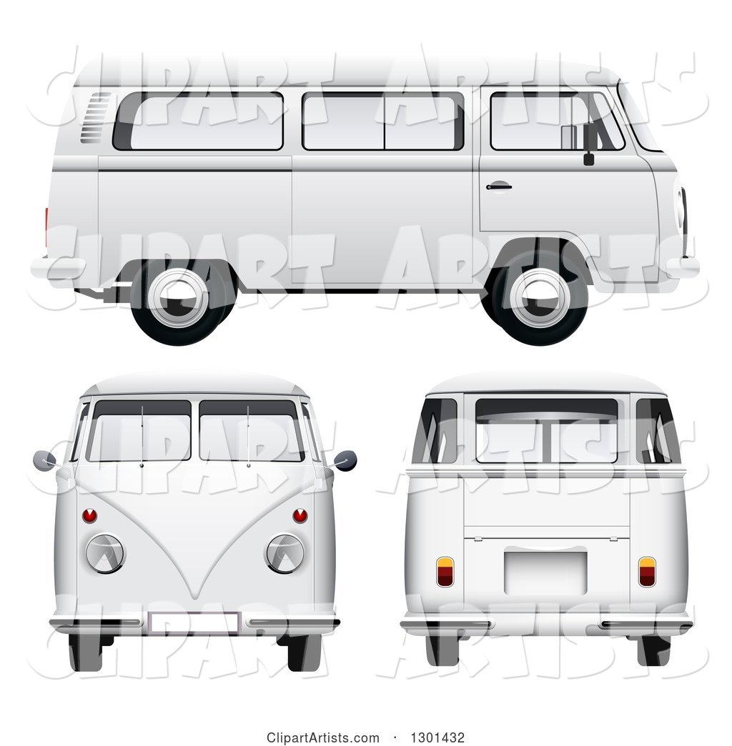 White VW Kombi Vans at Different Views on White
