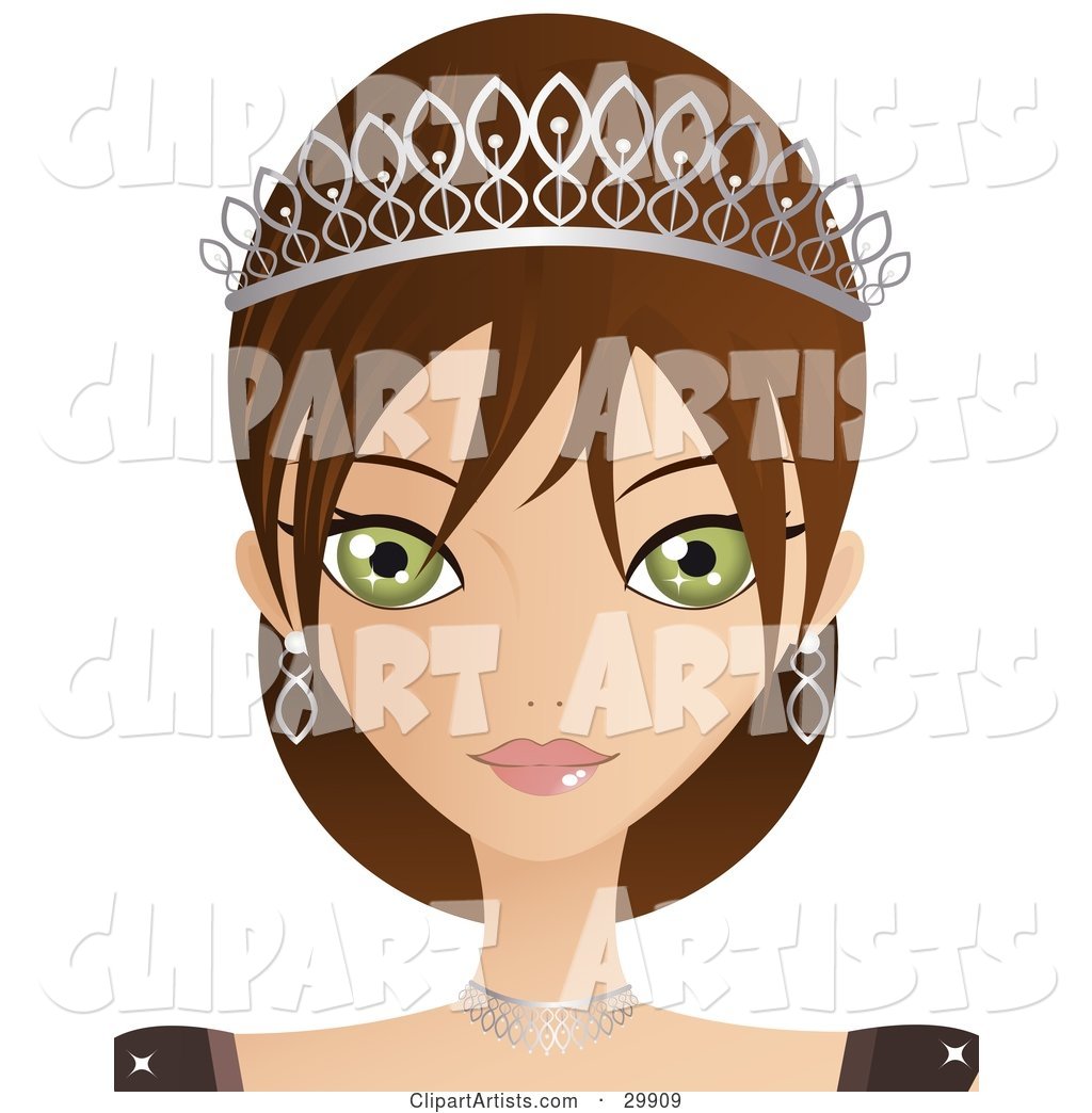 Beautiful Green Eyed Brunette Caucasian Woman in a Tiara and Jewelery