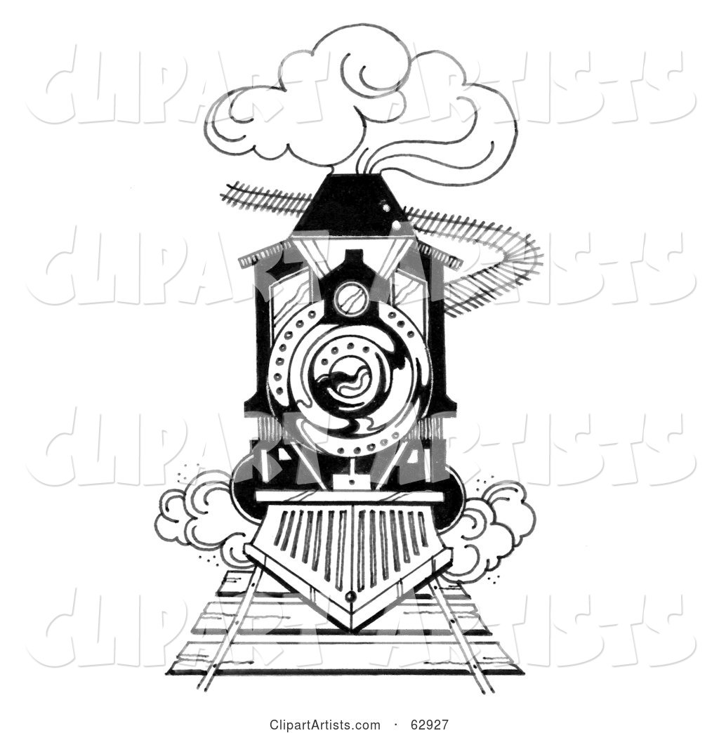 Black and White Steam Train Rushing Forward on a Track