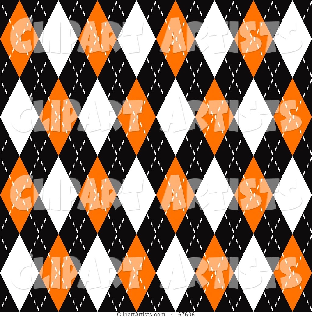 Black, Orange and White Seamless Argyle Plaid Pattern Background