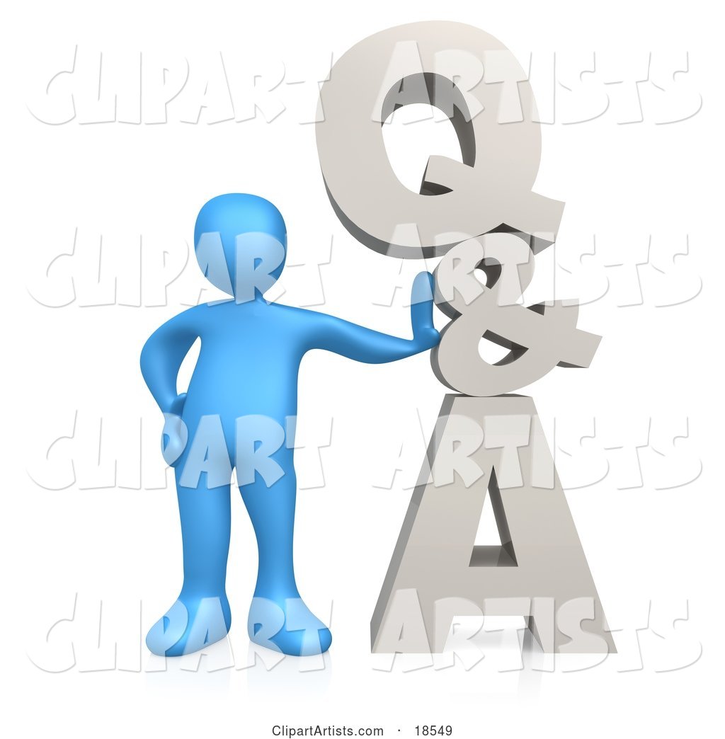 Blue Person Leaning Against Q&A, Which Could Be Used As an Icon to Direct Web Customers to Questions and Answers