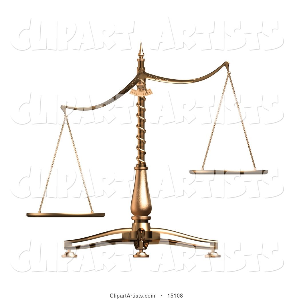 Brass Scales of Justice off Balance, Symbolizing Injustice, over White