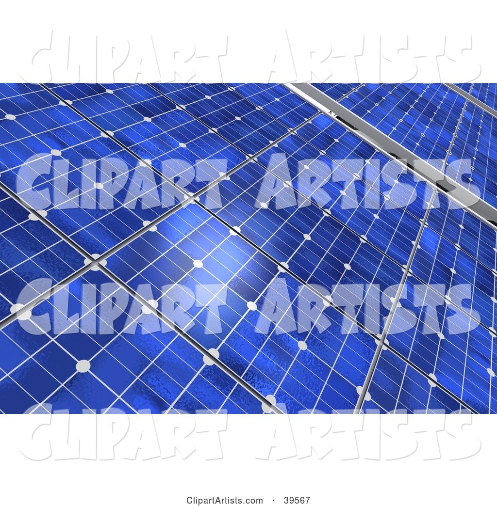 Closeup of Blue Solar Panels Generating Energy