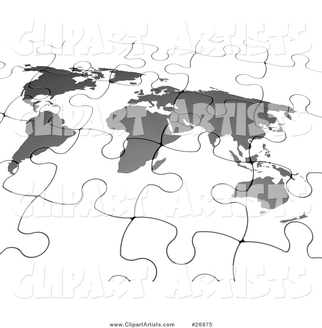 Completed Gray and White World Map Puzzle