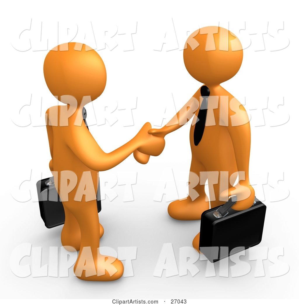 Couple of Orange People with Briefcases, Engaged in a Handshake