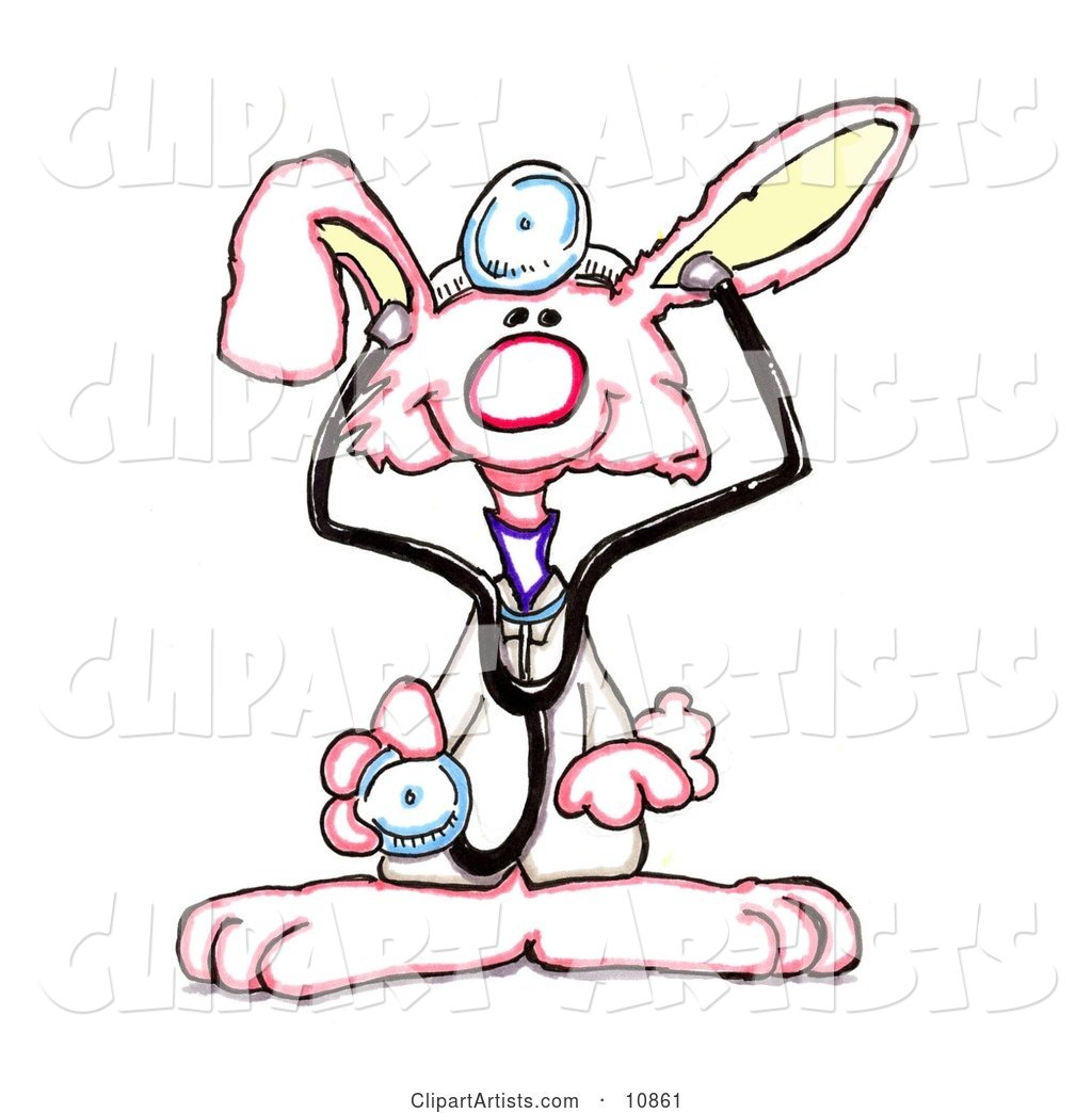 Cute, White Doctor Bunny Holding out a Stethoscope