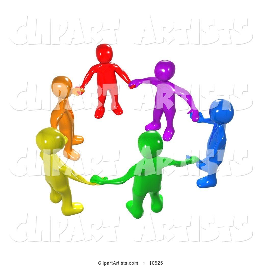 Diverse Circle of Colorful People Holding Hands, Symbolizing Teamwork, Friendship, Support and Unity