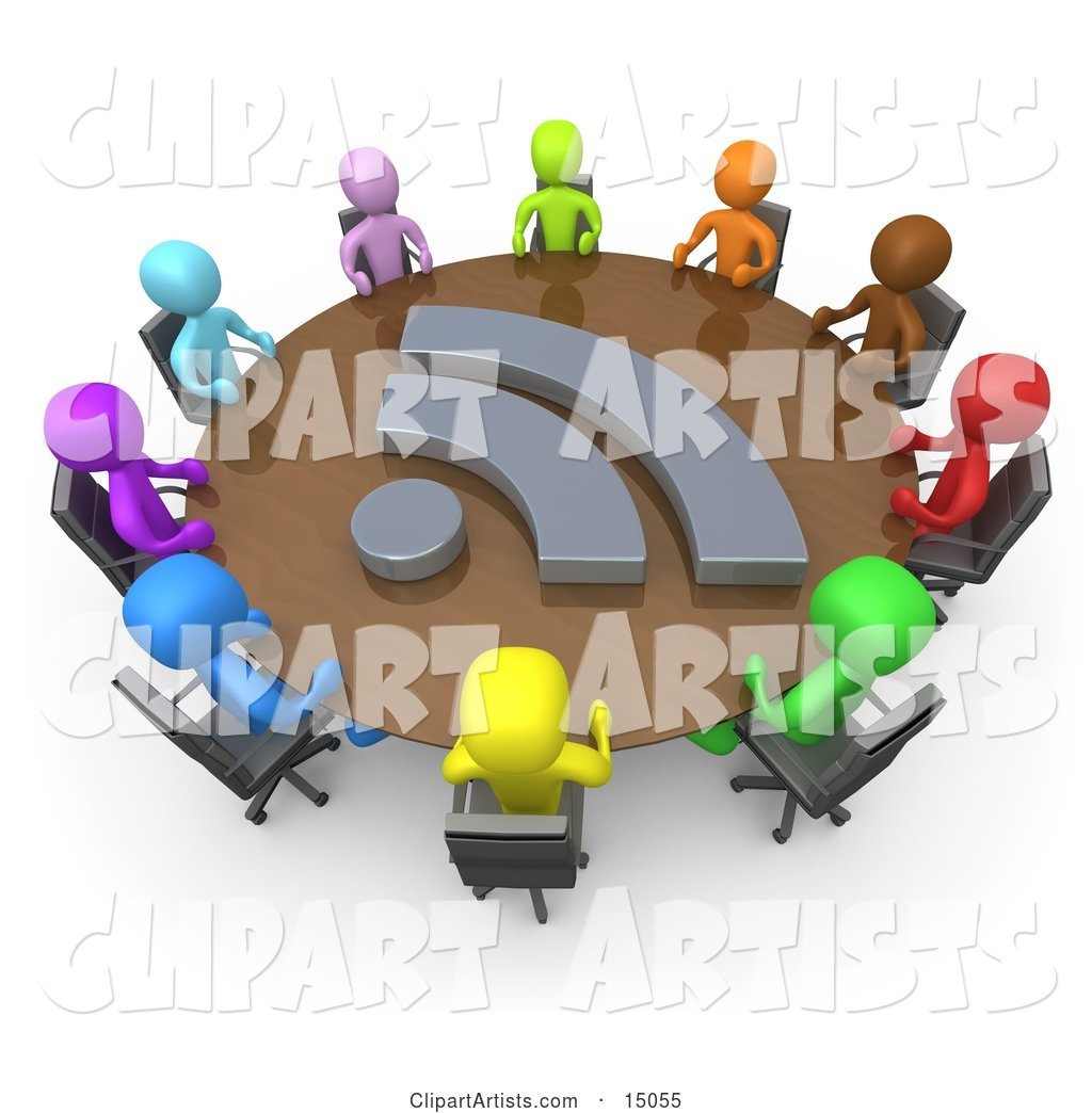 Diverse Group of Colorful Business People Seated at a Round Conference Table During a Business Meeting in an Office