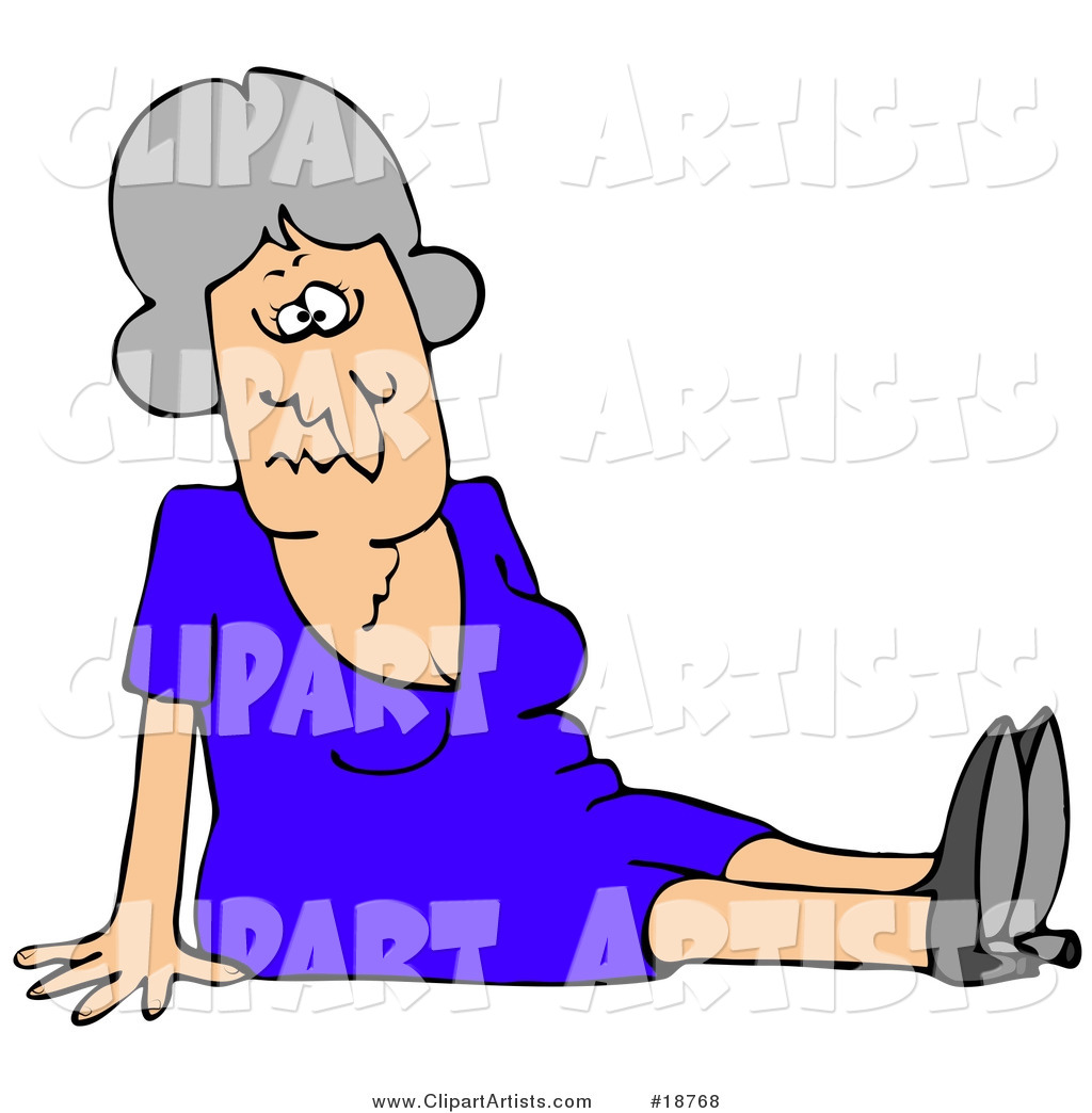 Gray Haired Lady in a Blue Dress, Dazed and Confused, Sitting on the Floor After Taking a Nasty Fall and Injuring Herself at the Office